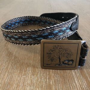 Vintage Tech Ether Guild 1975 Two Horses Mens 32 Metal Brass Buckle Braided Belt